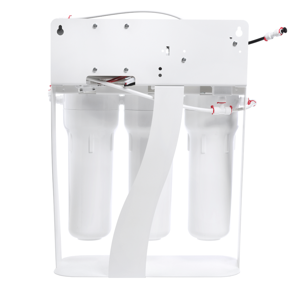 STANDARD PRO reverse osmosis filter with mineralization and pump on metal rack