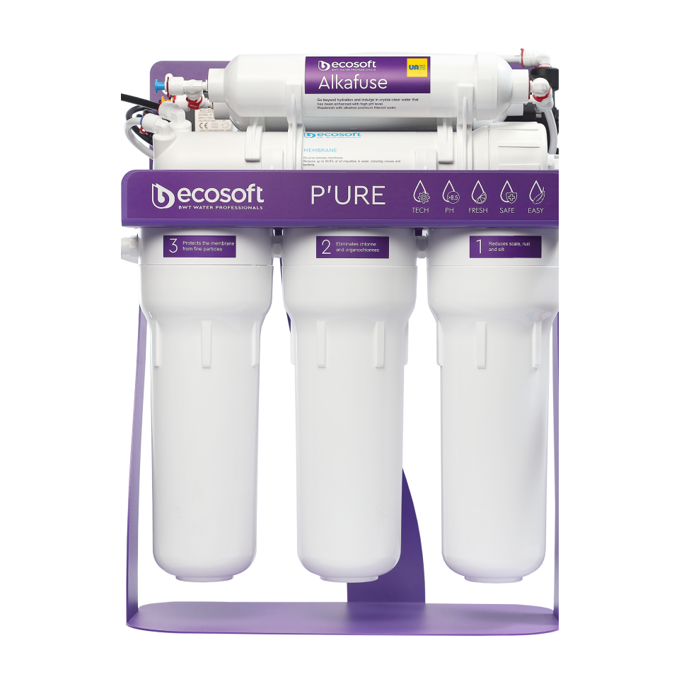 PURE Alkafuse reverse osmosis filter on metal rack with pump