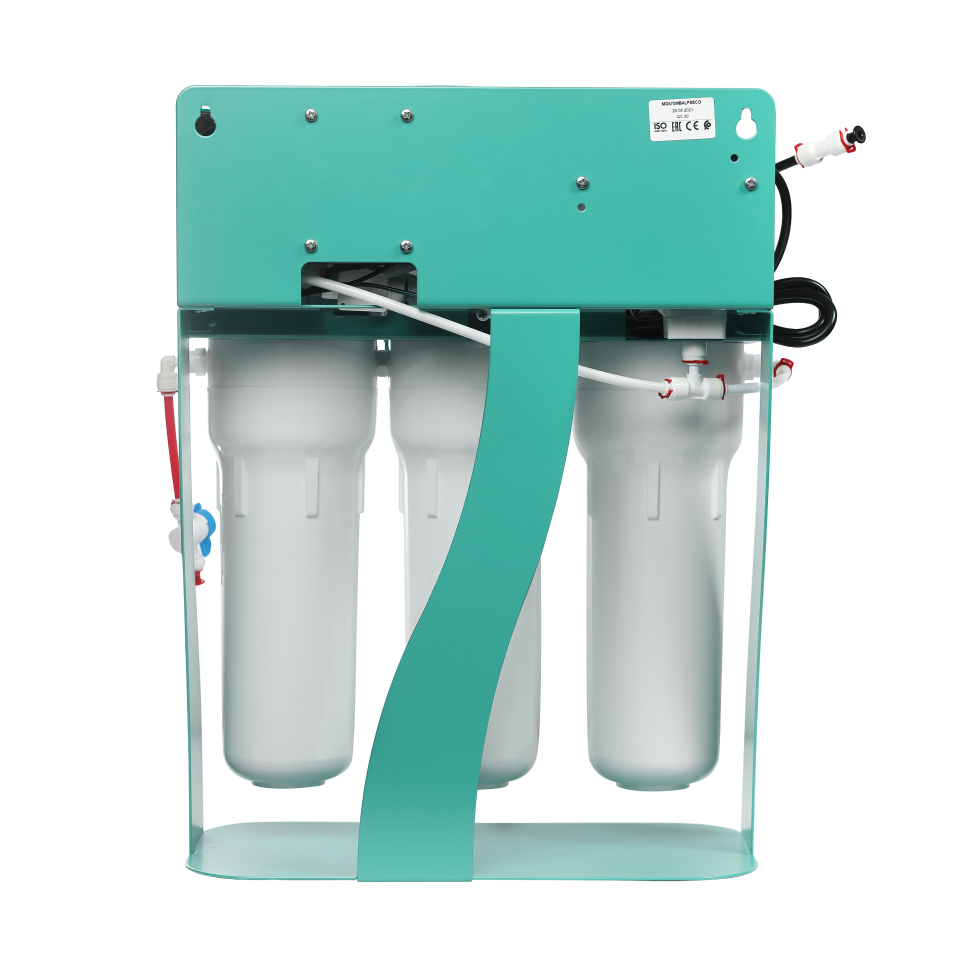 PURE AquaCalcium Mint reverse osmosis filter with pump on metal rack