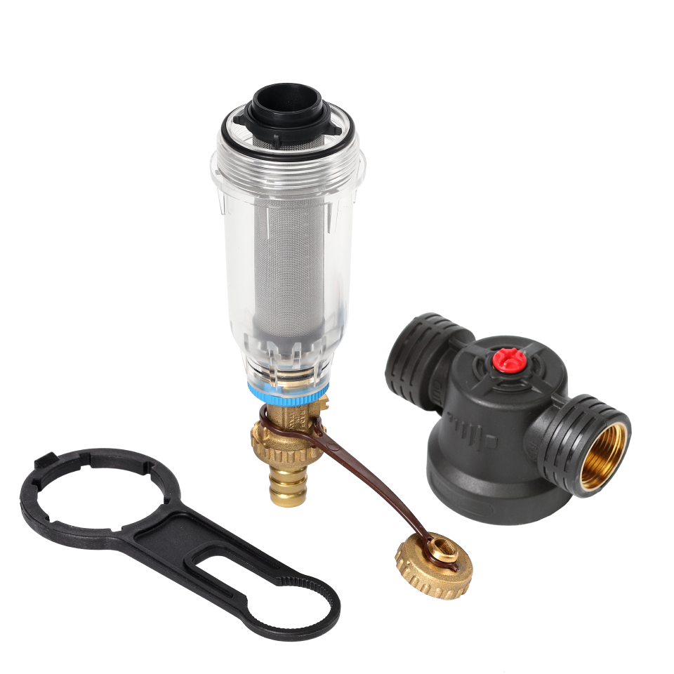 Self-Cleaning SAN filter with 304 stainless steel mesh cartridges. ½" F