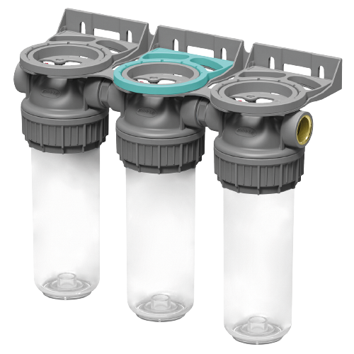 Plastic housing filter 3P ECO TRIPLEX 9" ¾ transparent PET bowl ½ – ½"